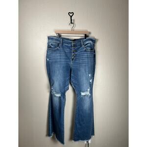 Judy Blue Flare Jeans Size 22 Button Fly Distressed Western Boho Denim Pants